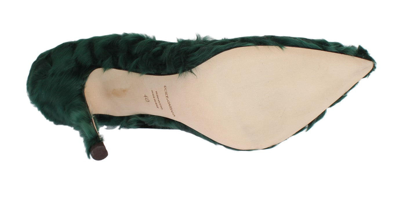 Escarpins en cuir et fourrure de mouton vert Dolce & Gabbana Xiangao, style élégant et sophistiqué.