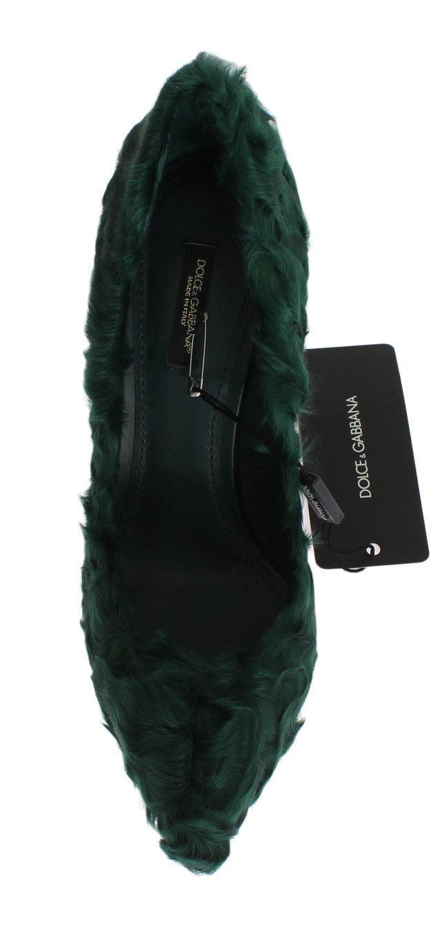 Escarpins en cuir et fourrure de mouton vert Dolce & Gabbana Xiangao, style élégant et sophistiqué.