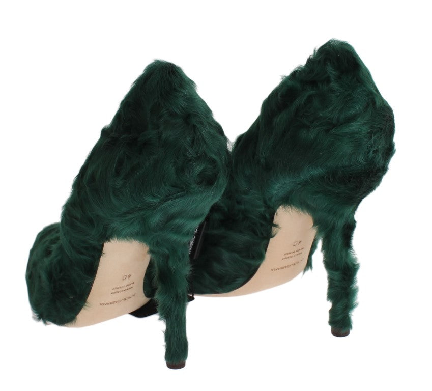 Chaussures Dolce & Gabbana Xiangao en cuir et fourrure de agneau vert, élégantes pompes pour femme.