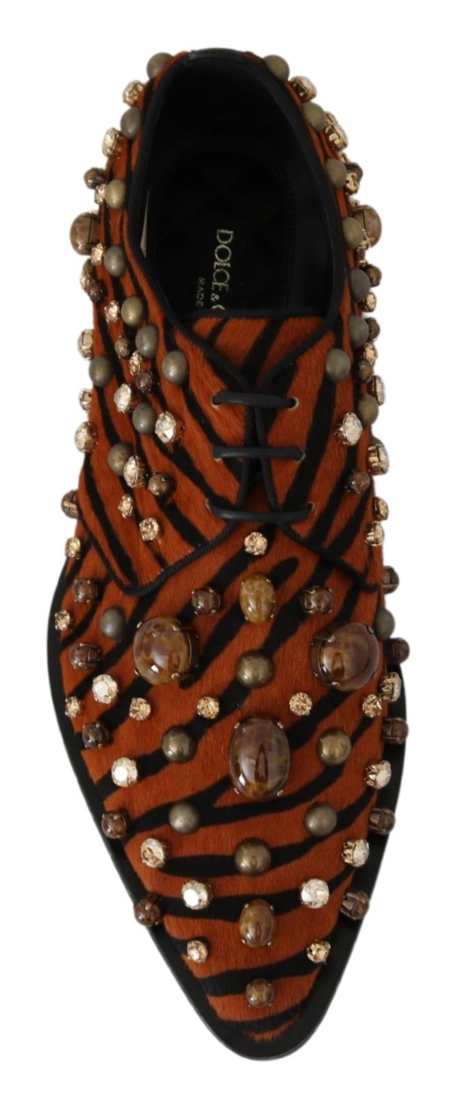 Chaussures Dolce & Gabbana en cuir de poney orange avec cristaux, style sophistiqué et élégance pour occasion spéciale.