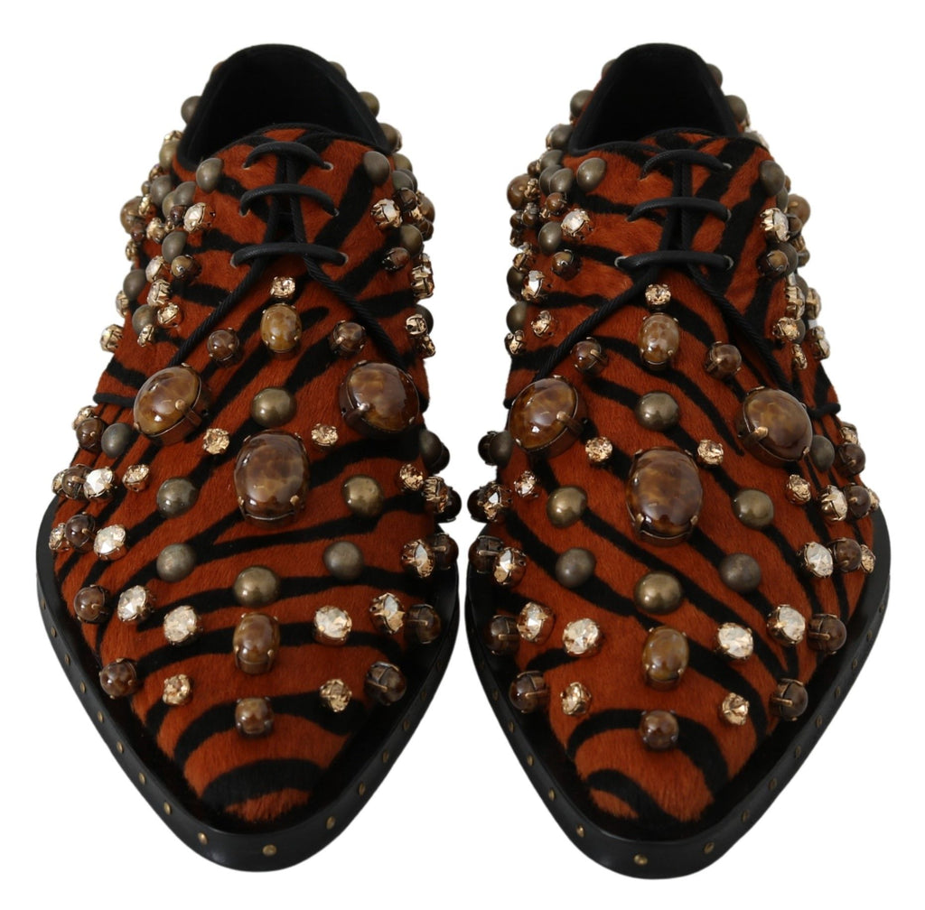 Chaussures Dolce & Gabbana en cuir de poney orange avec cristaux, style brogue élégant et sophistiqué.