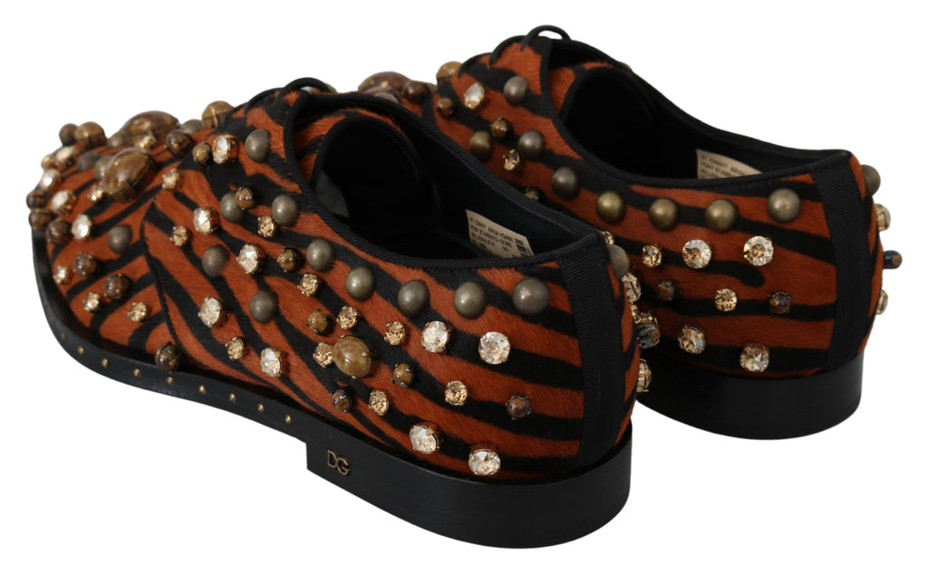 Chaussures Dolce & Gabbana en cuir de poney orange avec cristaux, élégantes et sophistiquées, vues de côté.