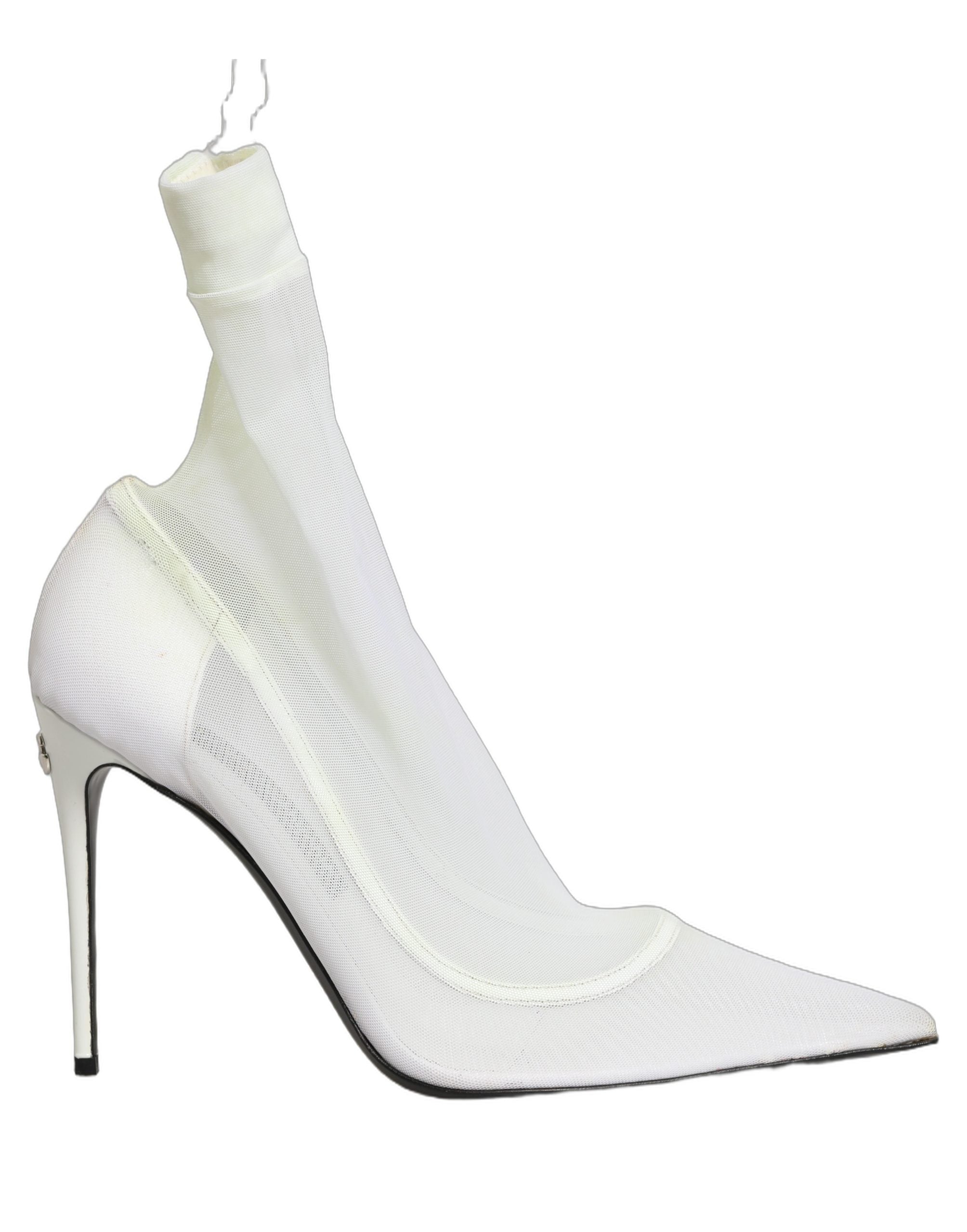 Bottines en mesh stretch en tulle blanches de Dolce & Gabbana, chaussures élégantes et sophistiquées pour femmes.