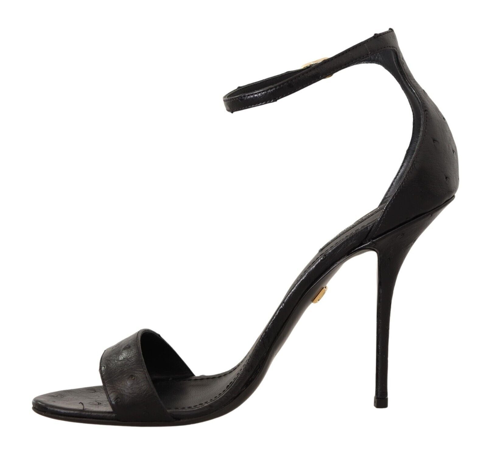 Sandales à talons Dolce & Gabbana noires en ostrich avec bride à la cheville, vue de côté