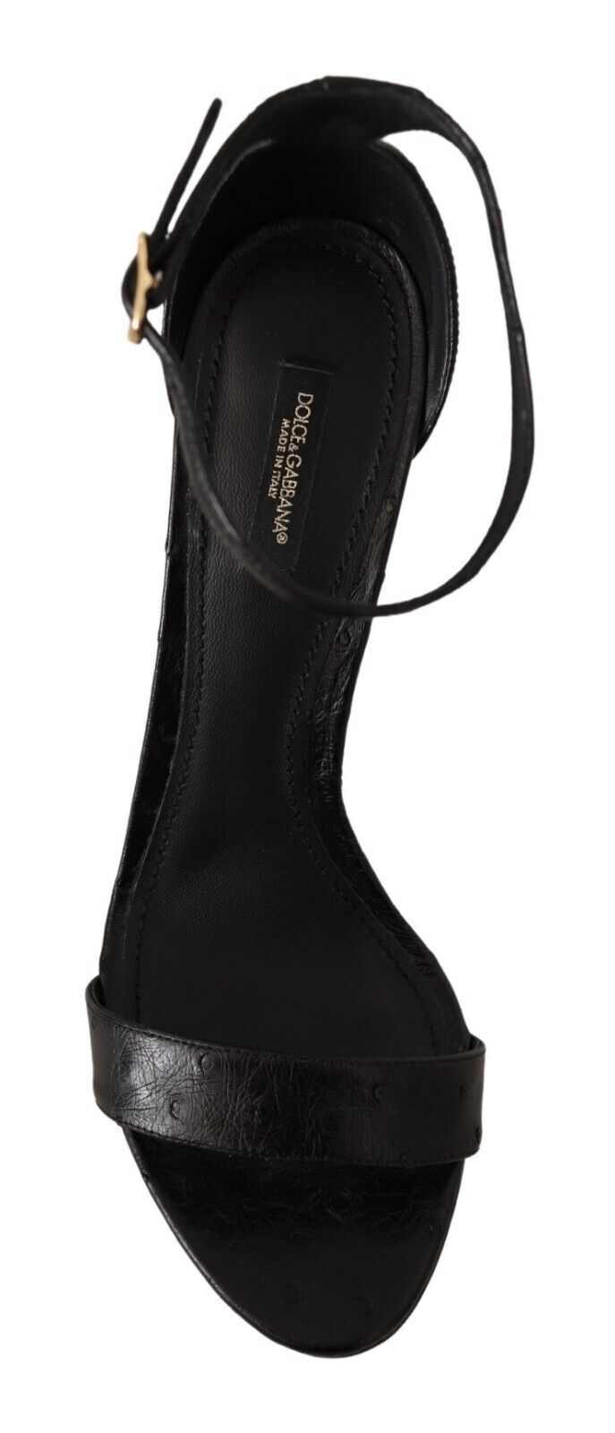 Sandales à talons noires Dolce & Gabbana en ostrich avec bride à la cheville, semelle élégante et finition raffinée.
