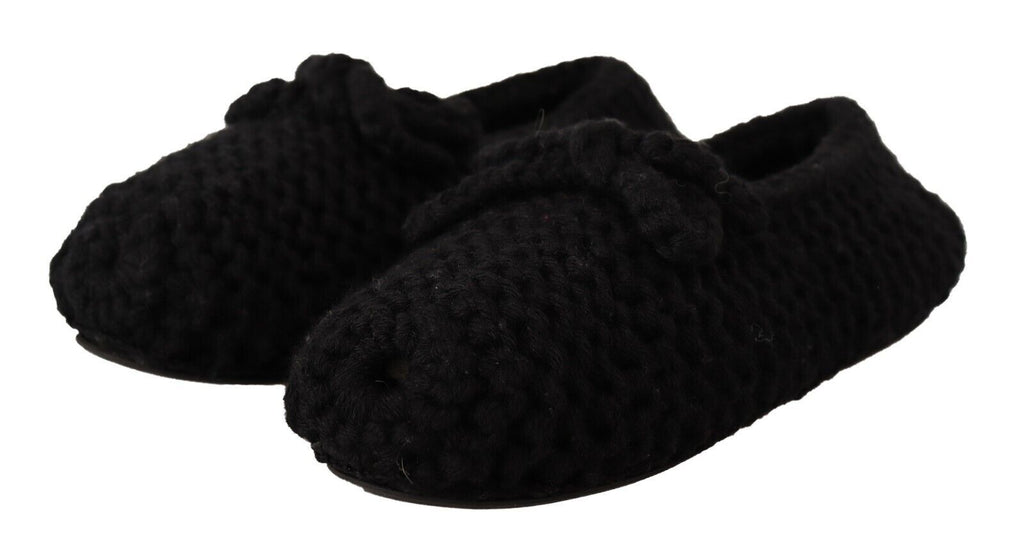 Chaussures ballerines Dolce & Gabbana noires en tricot de laine, slip-on, élégantes et confortables pour femmes.