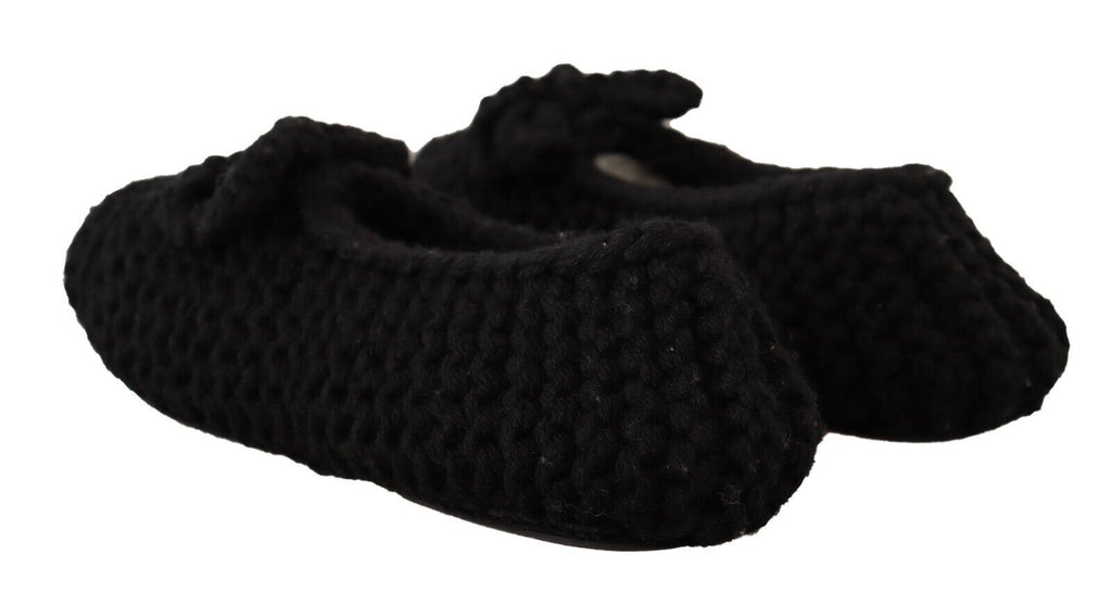Chaussures ballerines noires Dolce & Gabbana, slip-on en laine tricotée, élégantes et confortables pour femmes.