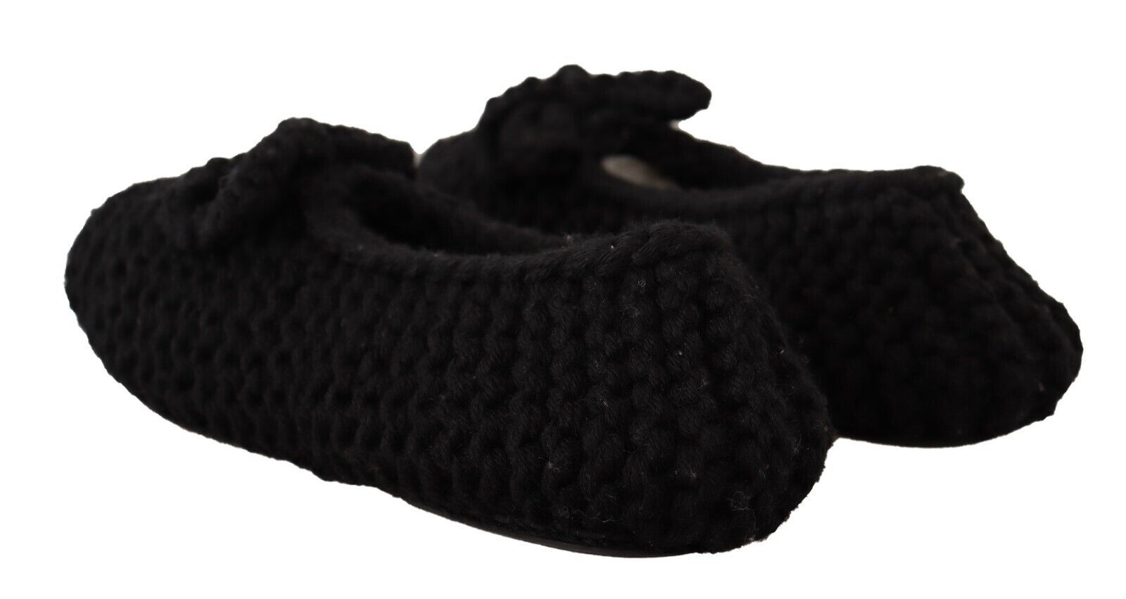Chaussures ballerines noires Dolce & Gabbana, slip-on en laine tricotée, élégantes et confortables pour femmes.