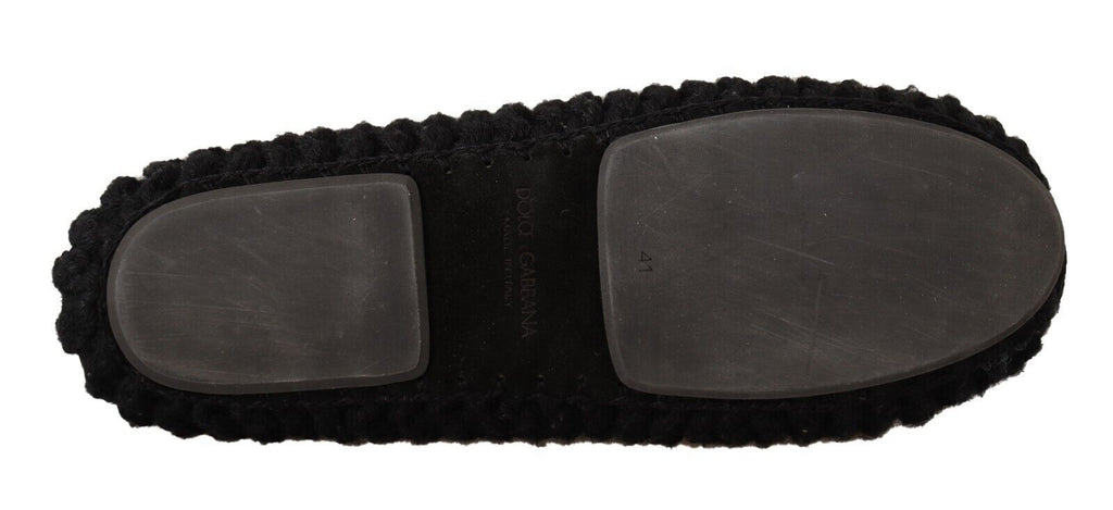 Chaussures ballerines slip-on noires Dolce & Gabbana en laine tricotée, confortables et élégantes pour femme.