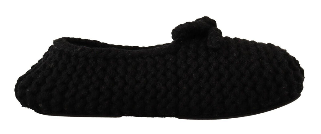Chaussures Dolce & Gabbana ballerines noires en laine, slip-on, style slip-on ballerina flats en tricot.