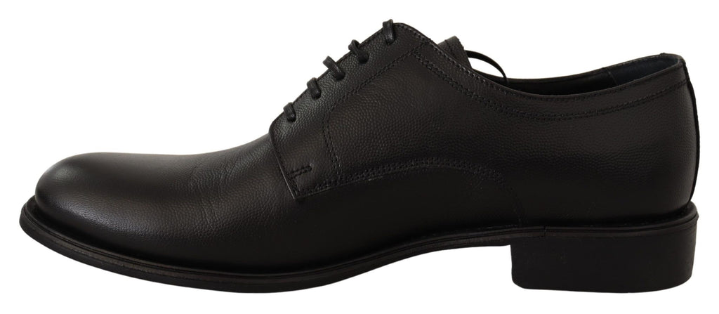 Chaussures Derby en cuir noir Dolce & Gabbana pour homme, lacées, chaussures formelles élégantes.