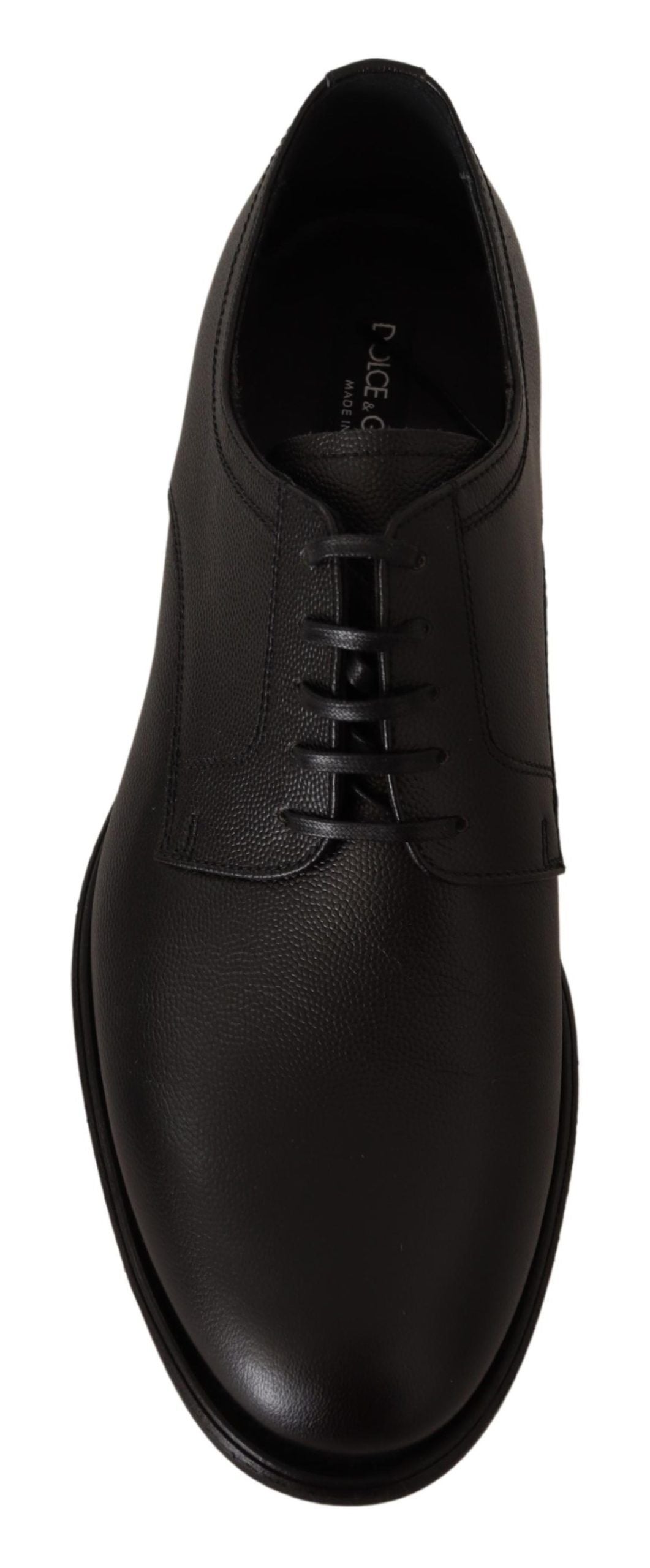 Chaussures Derby noires en cuir pour homme de marque Dolce & Gabbana, lacées, chaussures formelles élégantes.