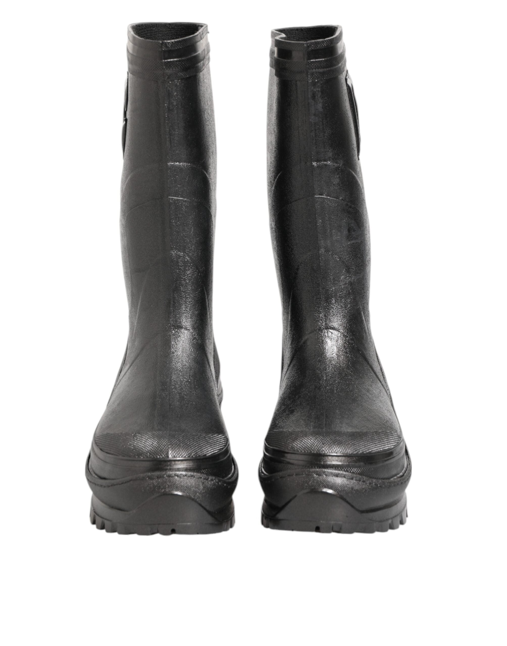 Bottes de pluie pour homme Dolce & Gabbana métalliques noires à enfiler, chaussures élégantes et résistantes.