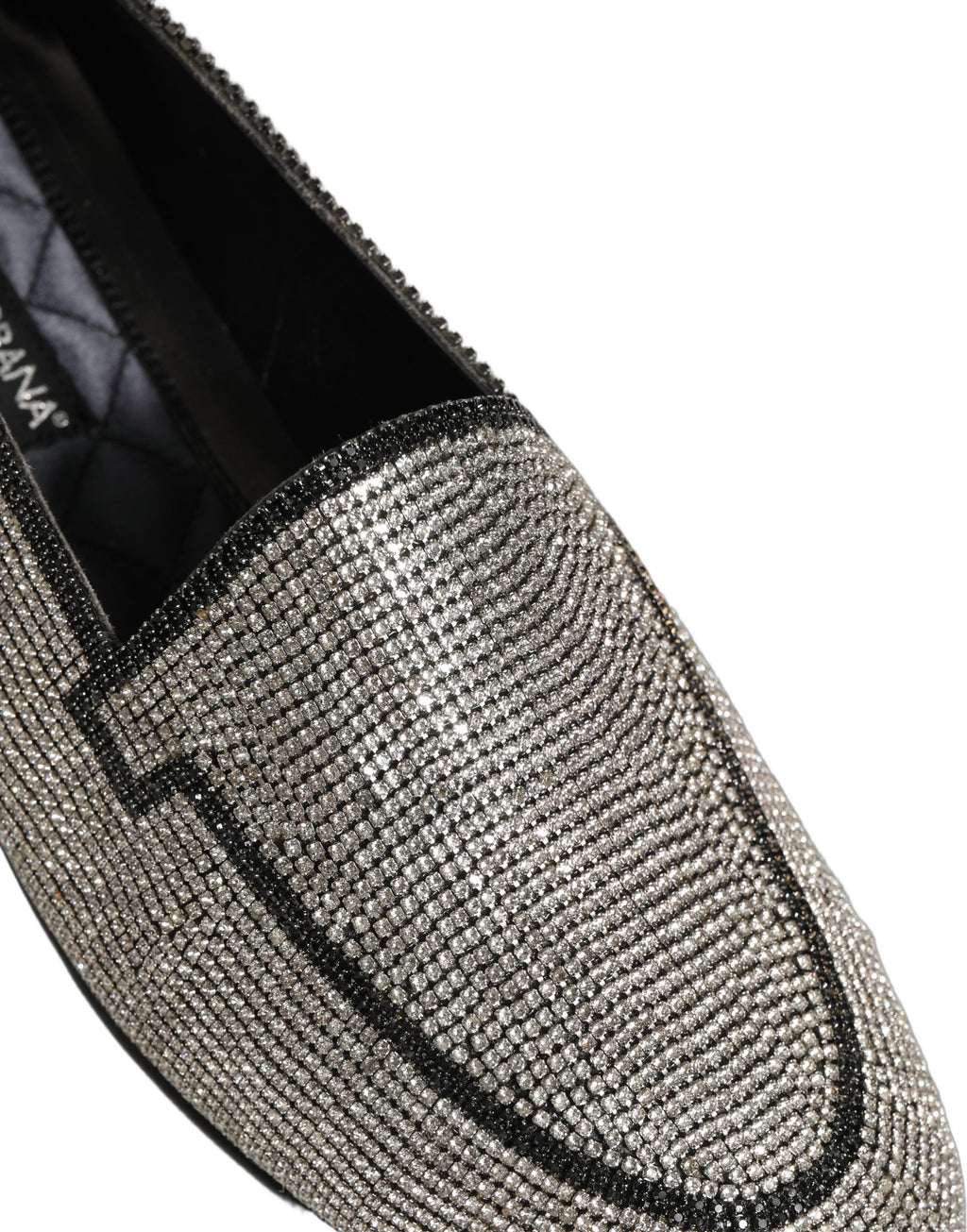 Chaussures mocassins pour homme Dolce & Gabbana ornées de cristaux argentés et de détails brillants.