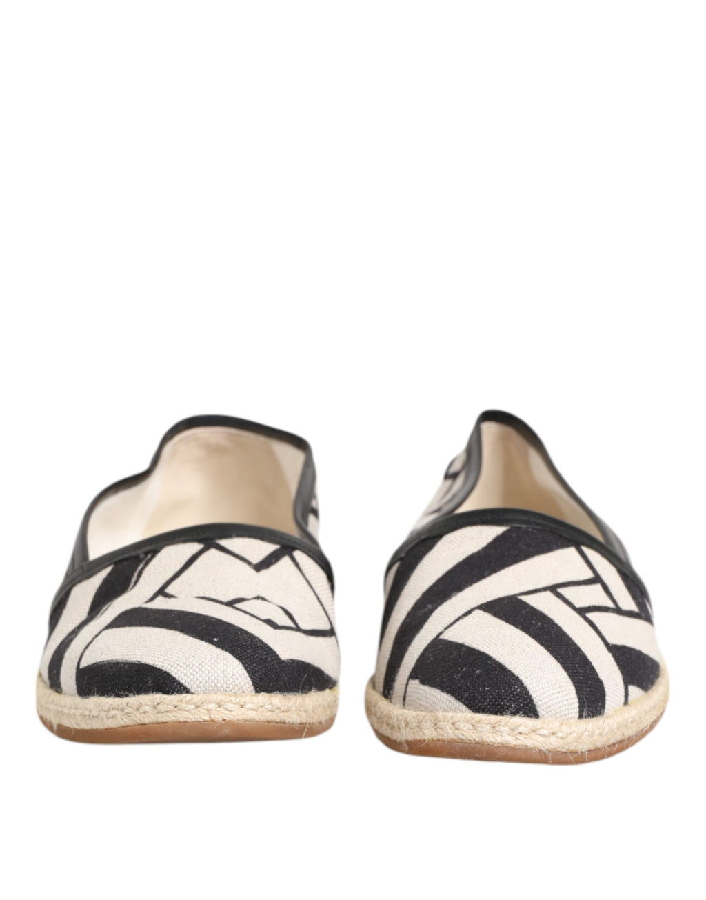 Espadrilles plates Dolce & Gabbana noires et blanches à rayures, chaussures confortables en toile avec semelle en corde.