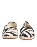 Espadrilles plates Dolce & Gabbana noires et blanches à rayures, chaussures confortables en toile avec semelle en corde.