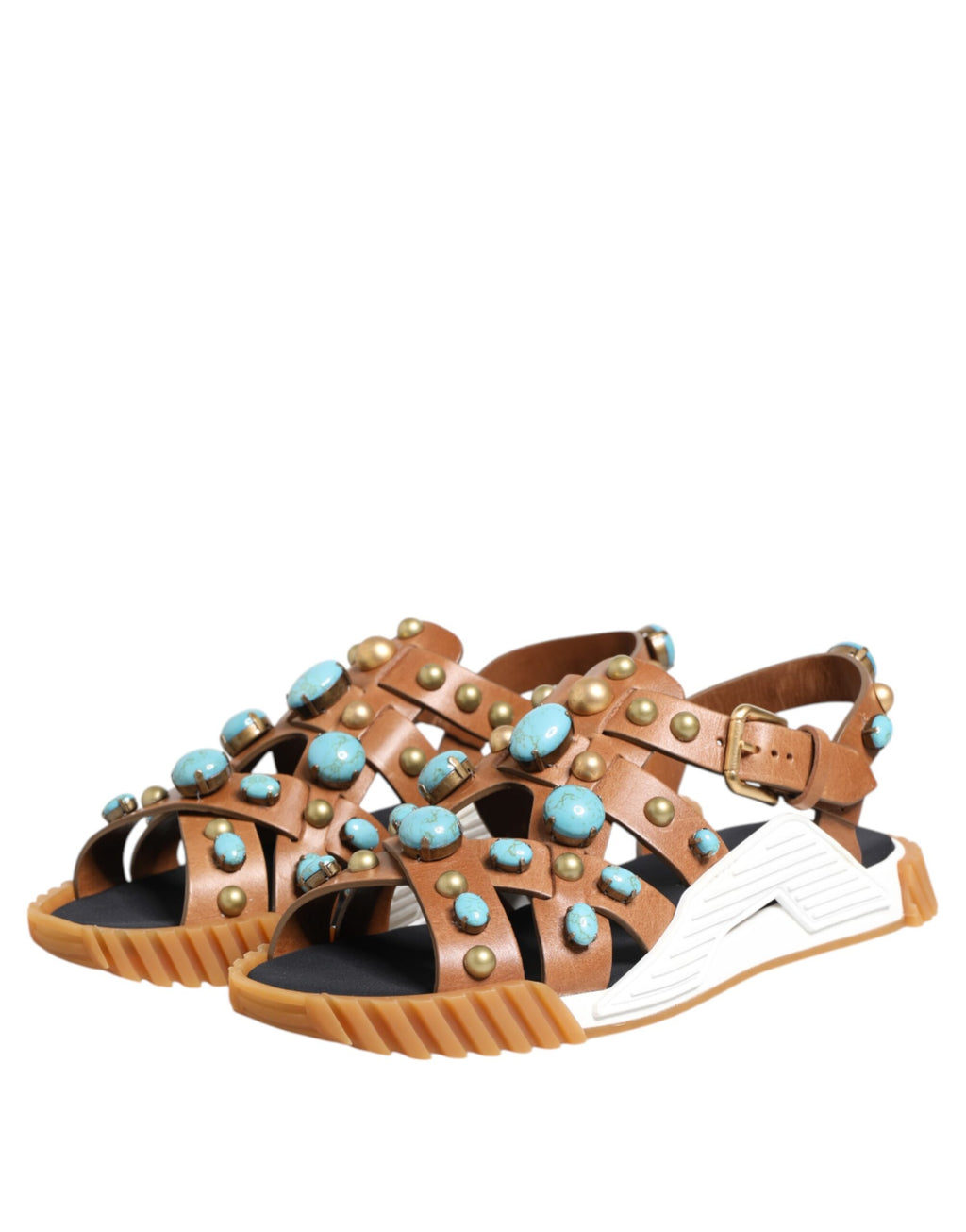 Sandales Dolce & Gabbana en cuir marron avec studs, chaussures élégantes et confortables pour un style chic.