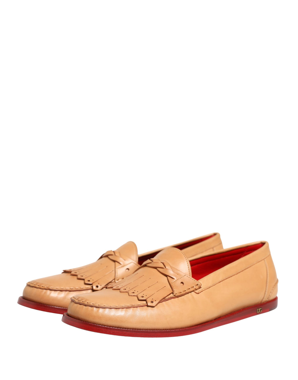 Chaussures mocassins pour homme Dolce & Gabbana en cuir beige avec glands et semelle confortable.