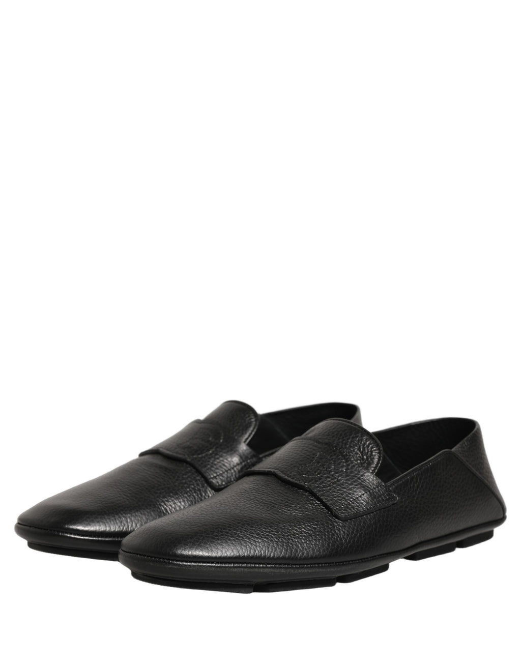 Chaussures mocassins Dolce & Gabbana en cuir de cerf noir, style décontracté pour hommes, vue de l'avant.