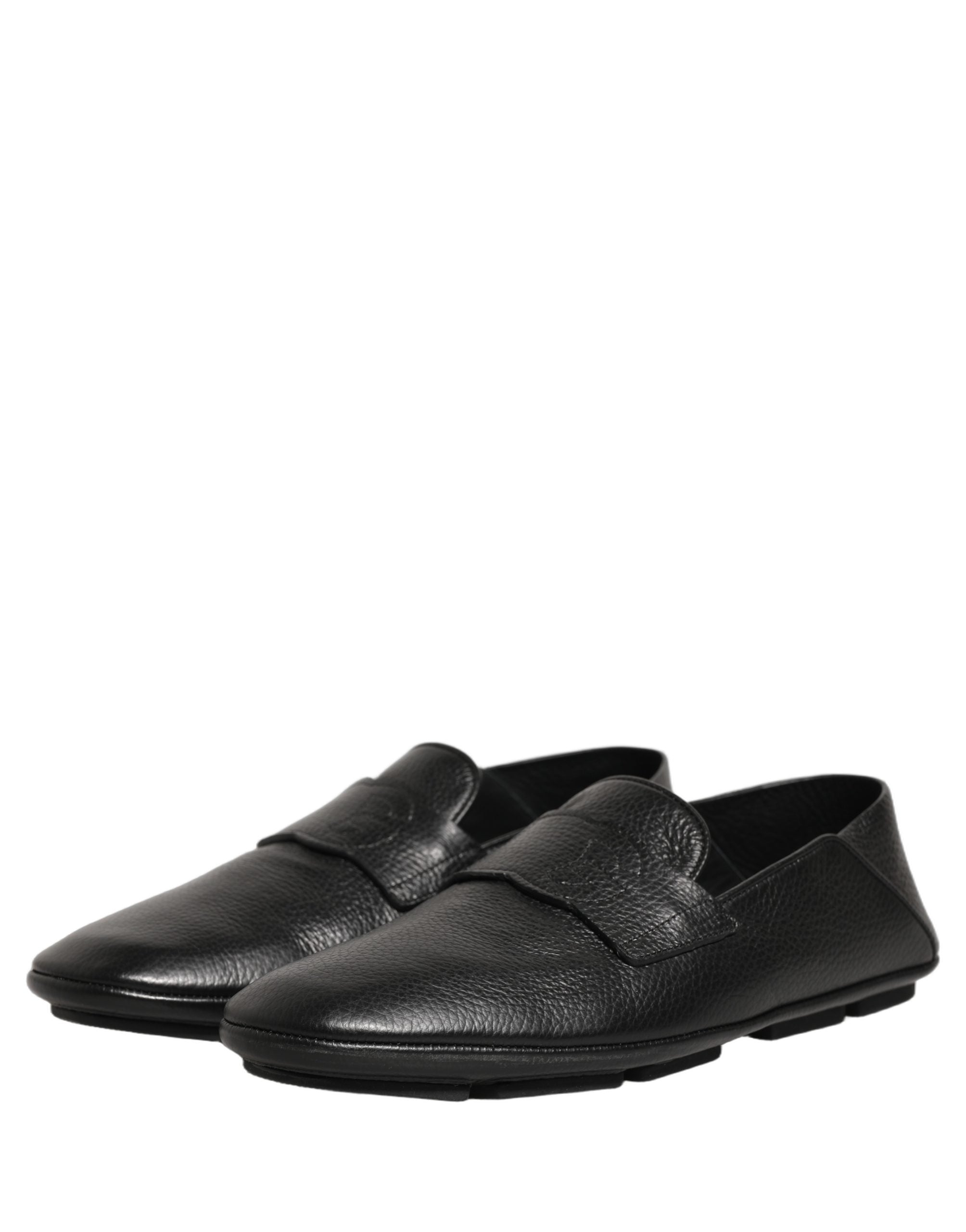Chaussures mocassins Dolce & Gabbana en cuir de cerf noir, style décontracté pour hommes, vue de l'avant.