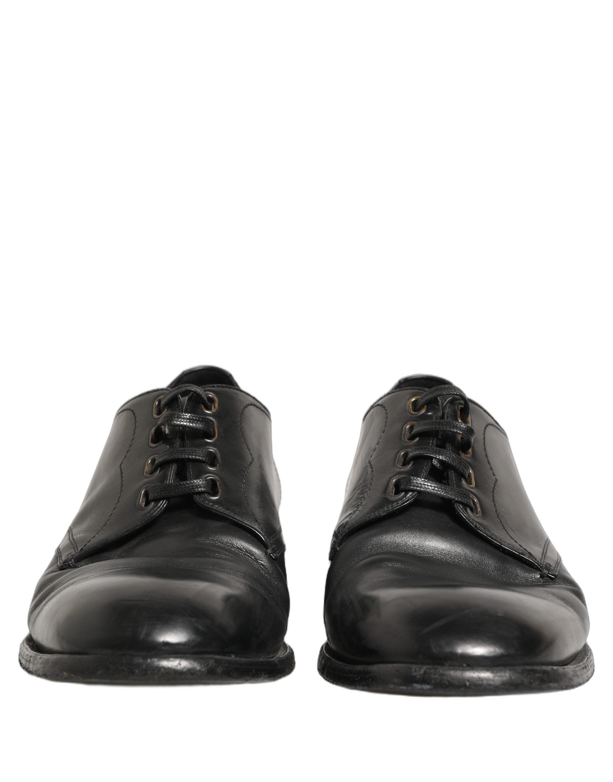 Chaussures Derby en cuir noir Dolce & Gabbana pour homme, chaussures formelles élégantes et sophistiquées.