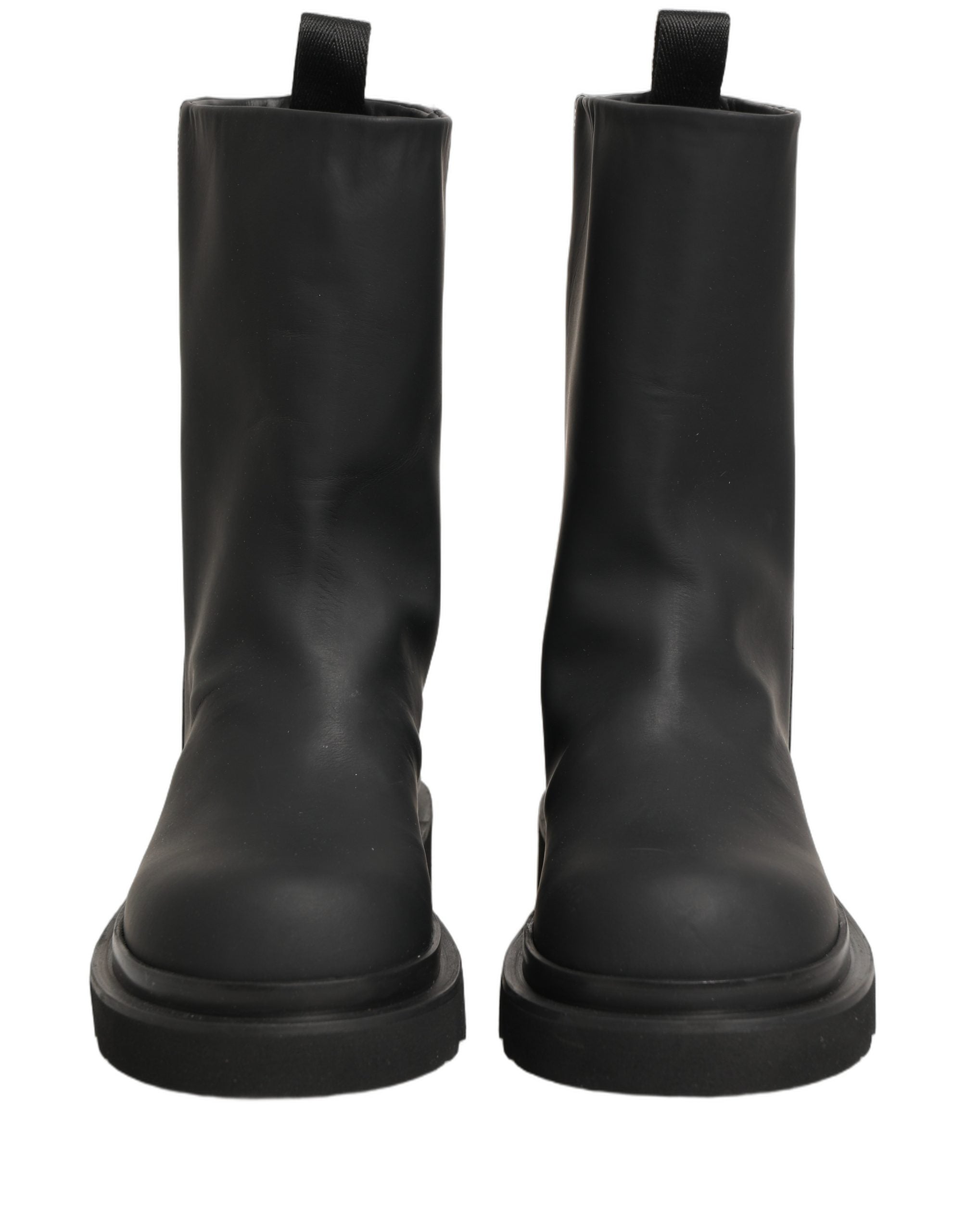Bottes pour homme en cuir noir Dolce & Gabbana, mi-mollet, à semelle épaisse et style chunky.