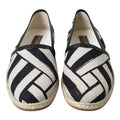 Espadrilles Dolce & Gabbana à rayures noires et blanches, chaussures slip-on en toile pour femme.