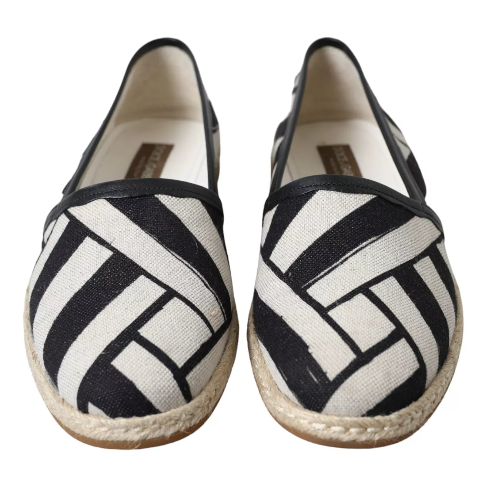 Espadrilles Dolce & Gabbana à rayures noires et blanches, chaussures slip-on en toile pour femme.