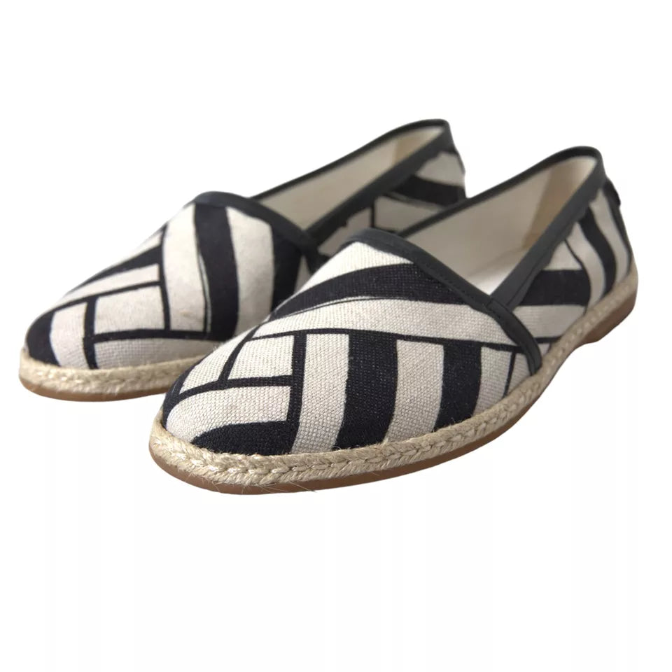 Chaussures espadrilles Dolce & Gabbana noires et blanches à bandes, slip-on, avec semelle en corde.
