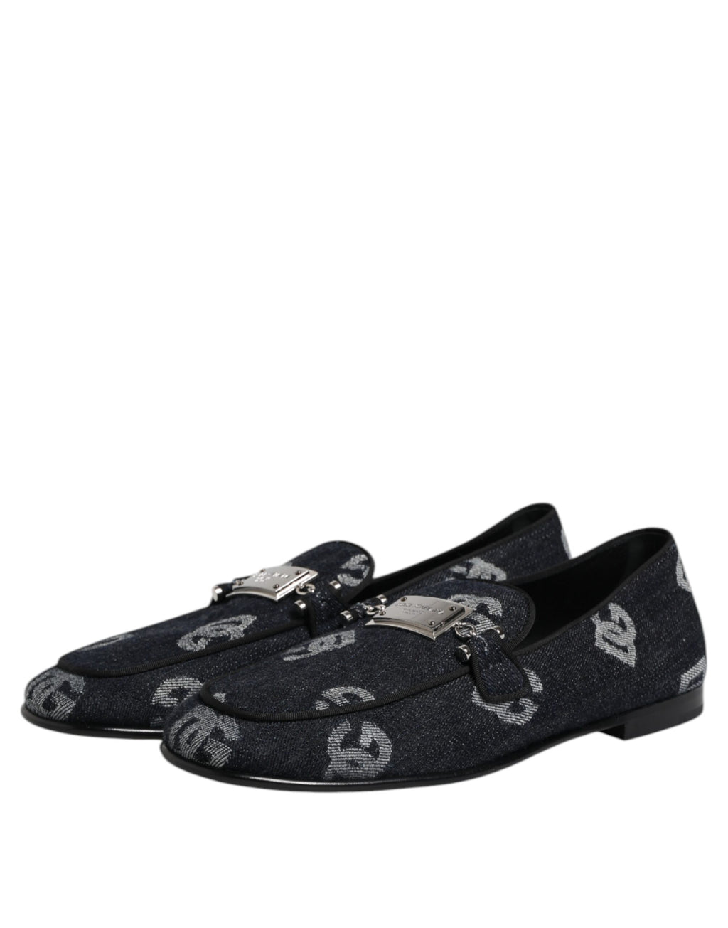 Chaussures Dolce & Gabbana en coton bleu logo, mocassins formels pour homme, style élégant et sophistiqué.