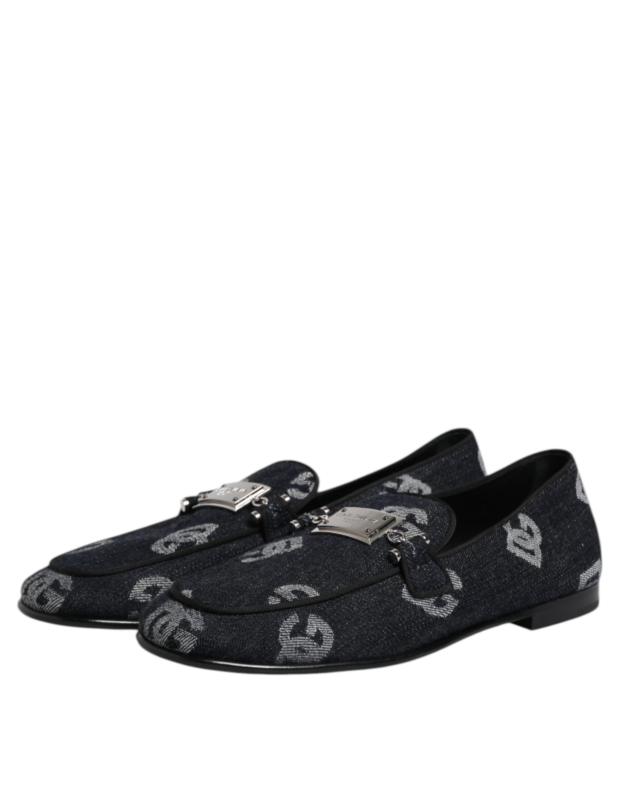 Chaussures Dolce & Gabbana en coton bleu logo, mocassins formels pour homme, style élégant et sophistiqué.