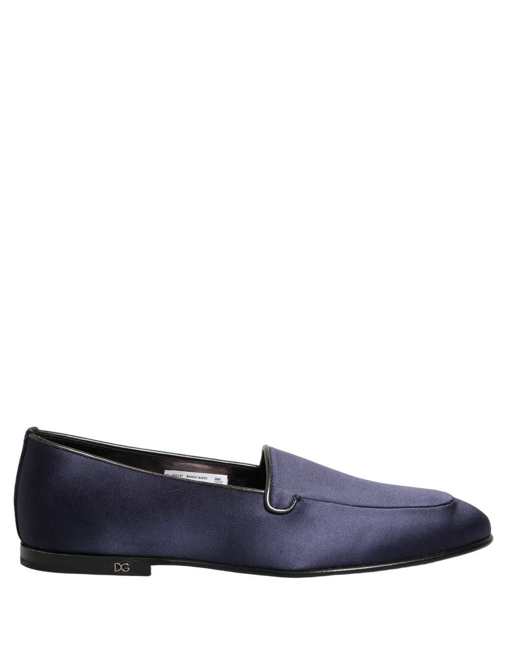 Chaussures Dolce & Gabbana en satin bleu, mocassins slip-on avec logo élégants et confortables.