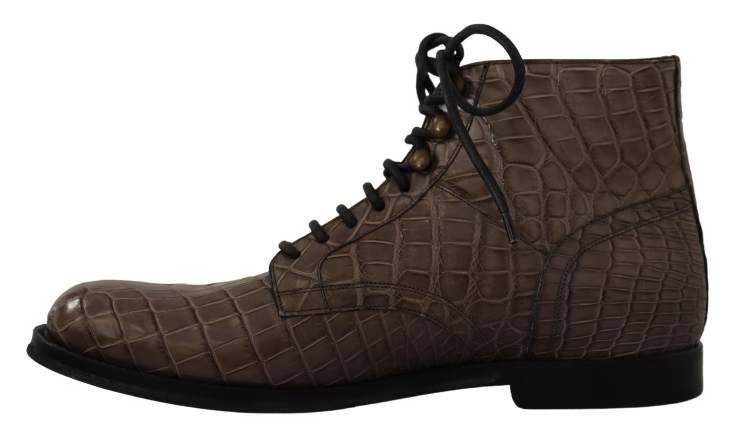 Bottes Derby en cuir de crocodile gris Dolce & Gabbana avec lacets, semelle en cuir et design élégant.