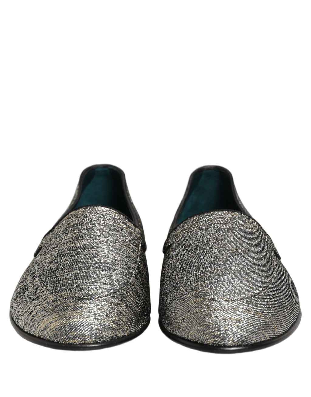 Chaussures Dolce & Gabbana en daim gris avec logo DG, glitter et style mocassin élégant.