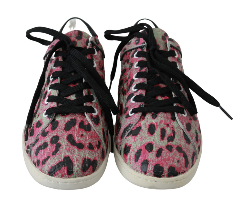 Dolce & Gabbana Pink Leopard Print Training Leather Flat Sneakers - La luxence