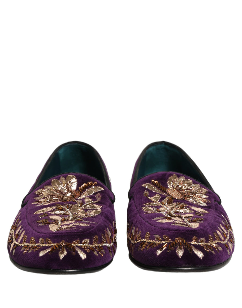 Chaussures mocassins Dolce & Gabbana Violet Velvet avec broderie florale élégante et détails raffinés.