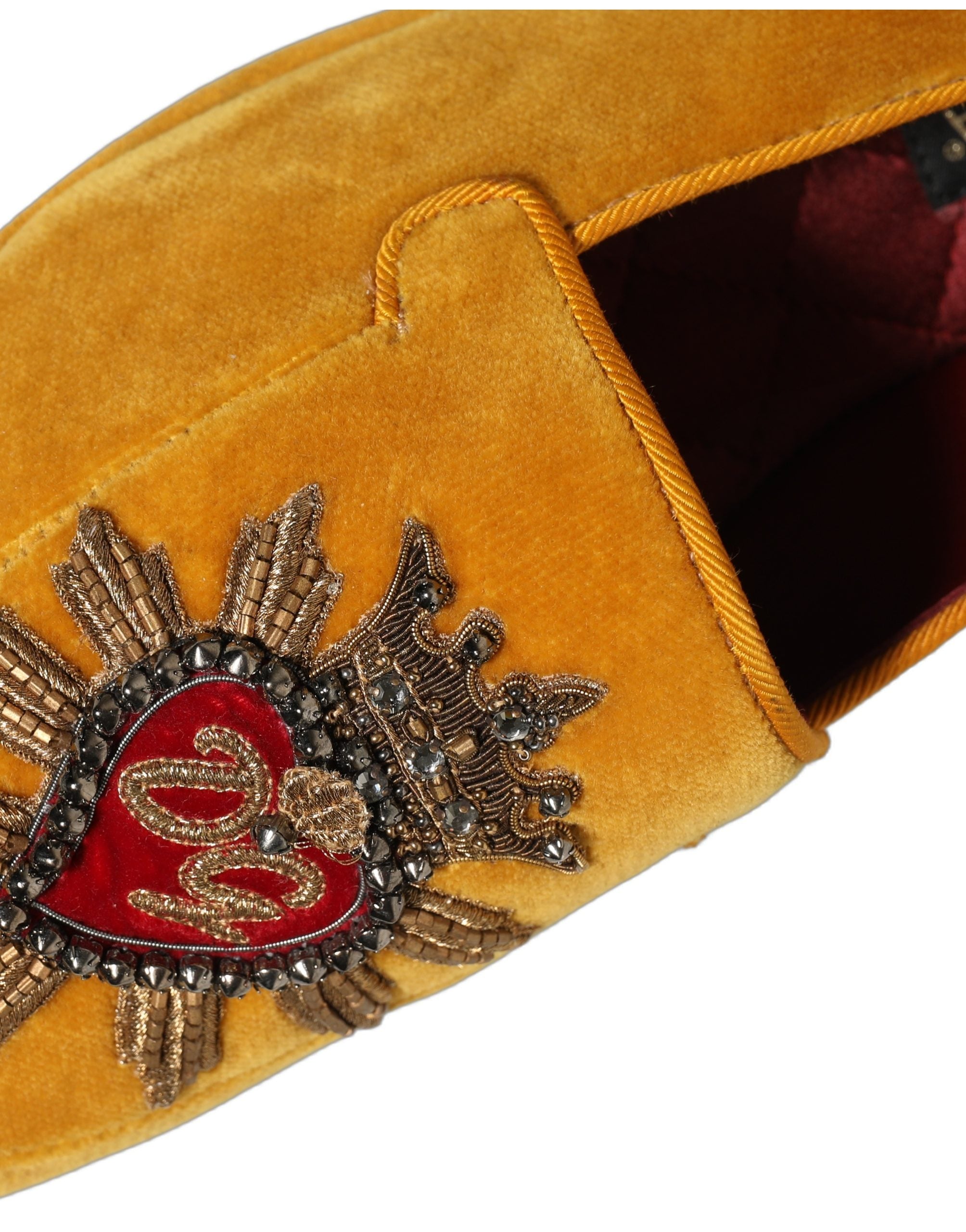 Chaussures Dolce & Gabbana loafers en velours jaune avec cœur DG, chaussures plates élégantes pour femmes