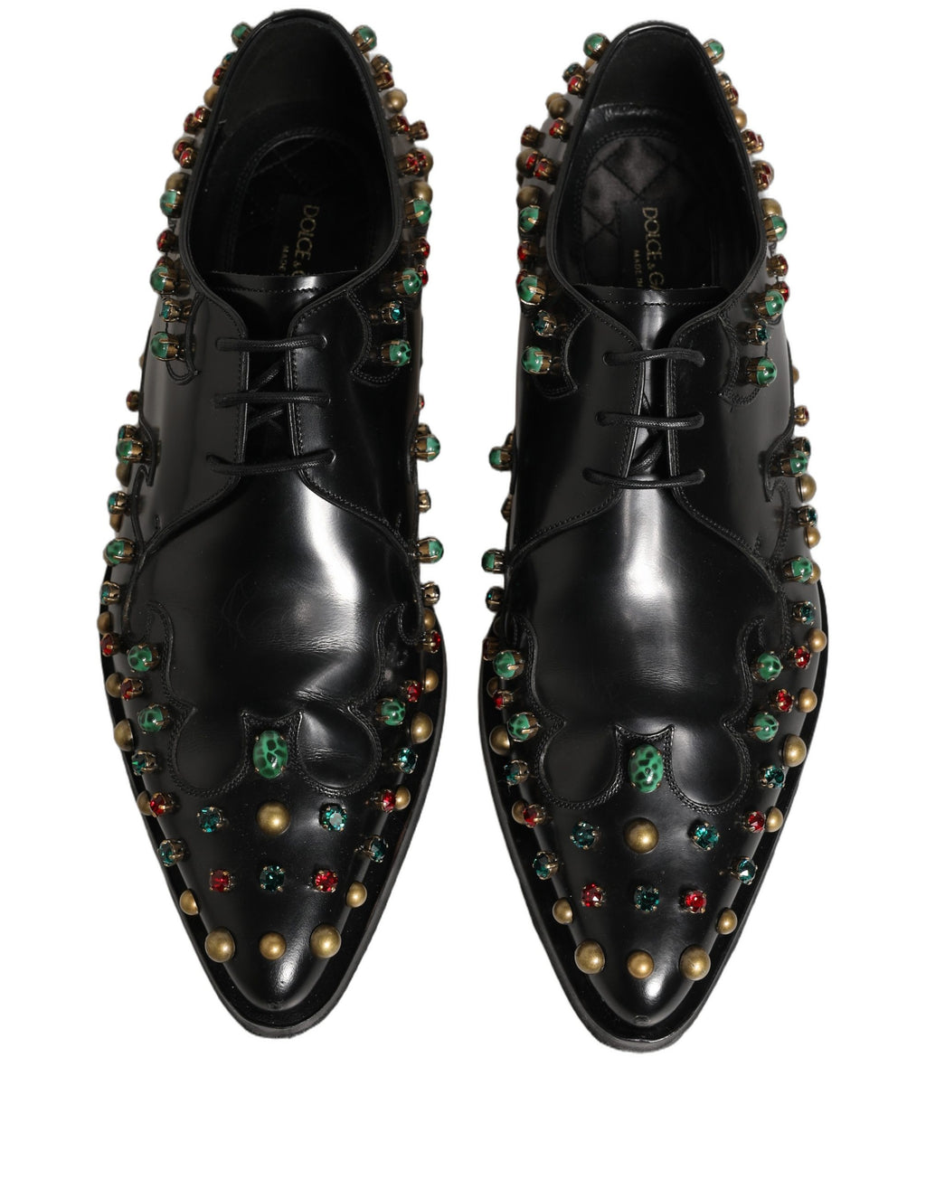 Chaussures derby en cuir noir Dolce & Gabbana avec clous, chaussures formelles élégantes pour homme.