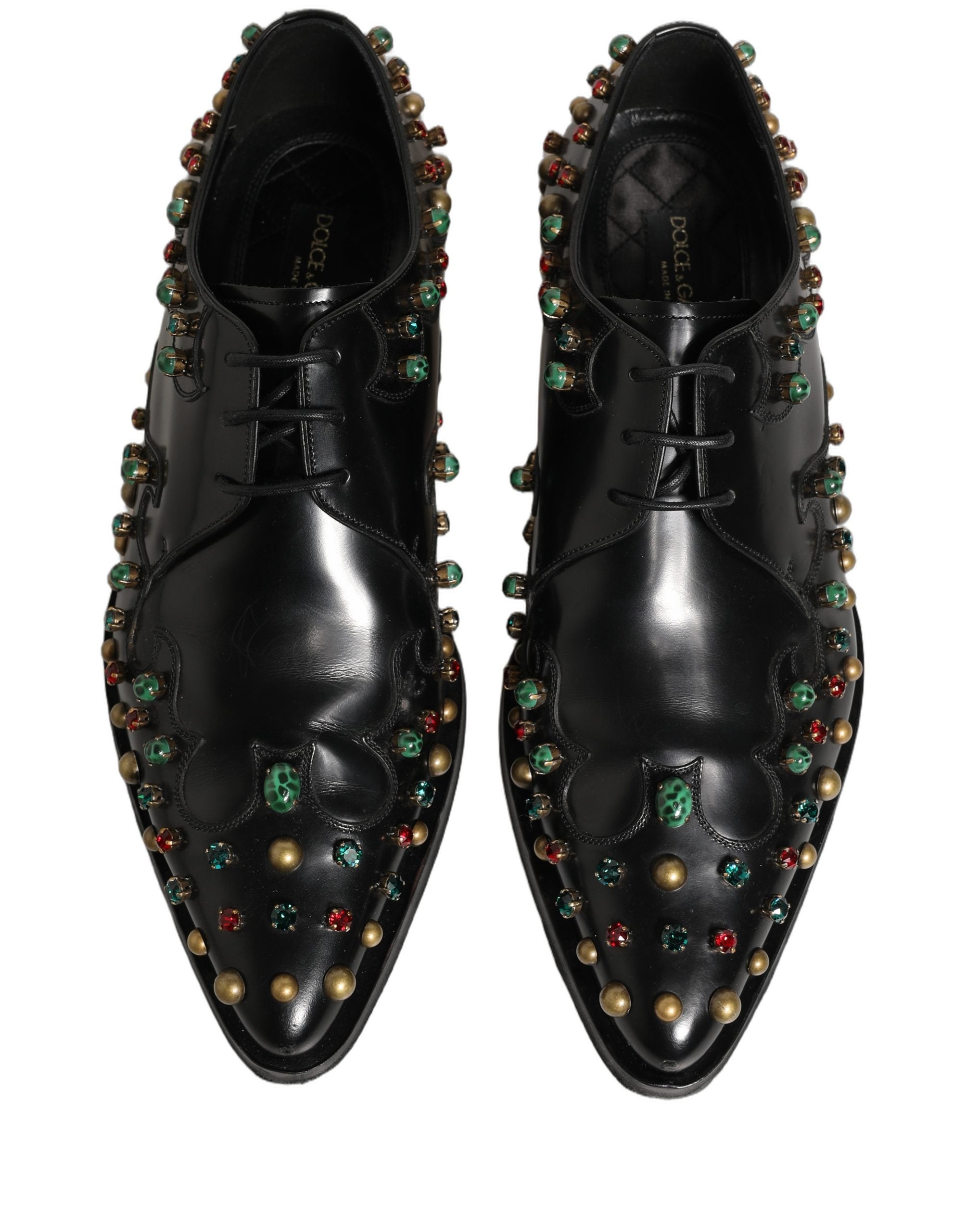 Chaussures derby en cuir noir Dolce & Gabbana avec clous, chaussures formelles élégantes pour homme.