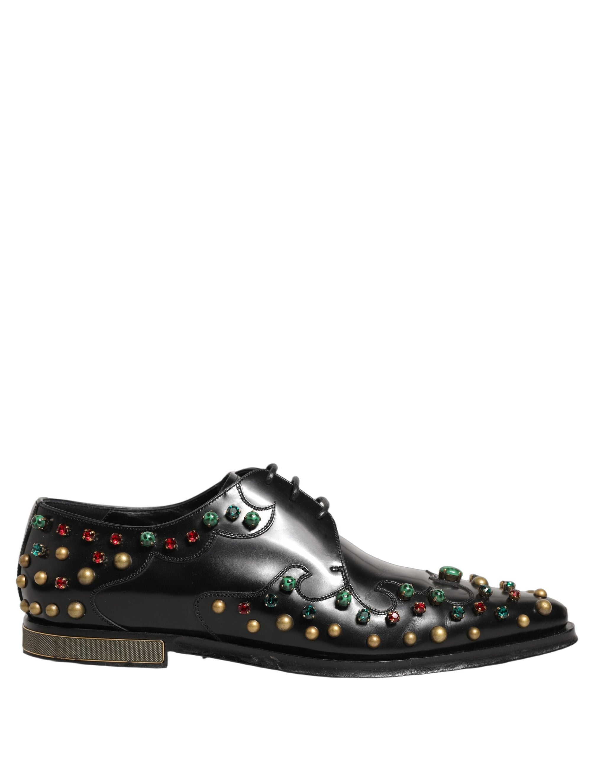 Chaussures derby en cuir noir de Dolce & Gabbana, chaussures formelles pour homme avec clous décoratifs.