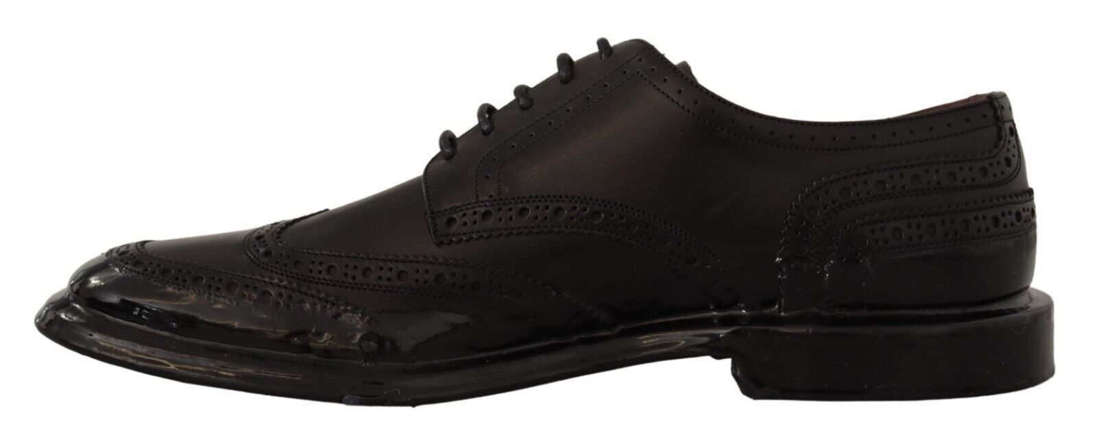 Chaussures Derby Oxford en cuir noir Dolce & Gabbana, style wingtip formel pour homme, vue de face.