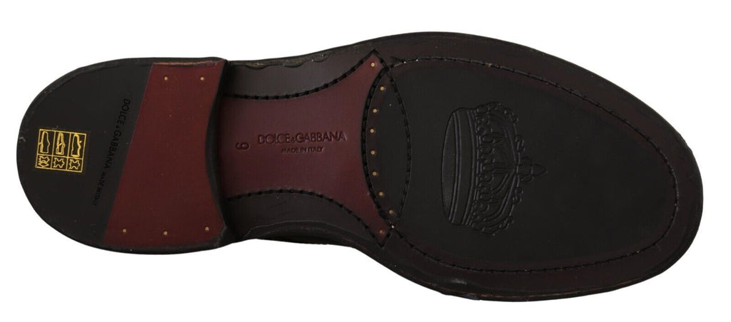 Chaussures Derby formelles en cuir noir Dolce & Gabbana, Oxford Wingtip pour homme, détails élégants en cuir brillant.