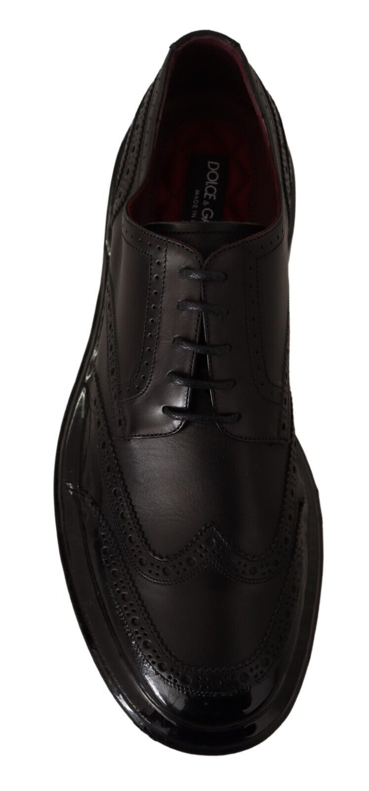 Chaussures derby noires en cuir de marque Dolce & Gabbana, oxford wingtip formel pour homme, élégantes et sophistiquées.