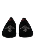 Chaussures slip-on Dolce & Gabbana en velours noir avec embellissements, loafers élégants pour homme