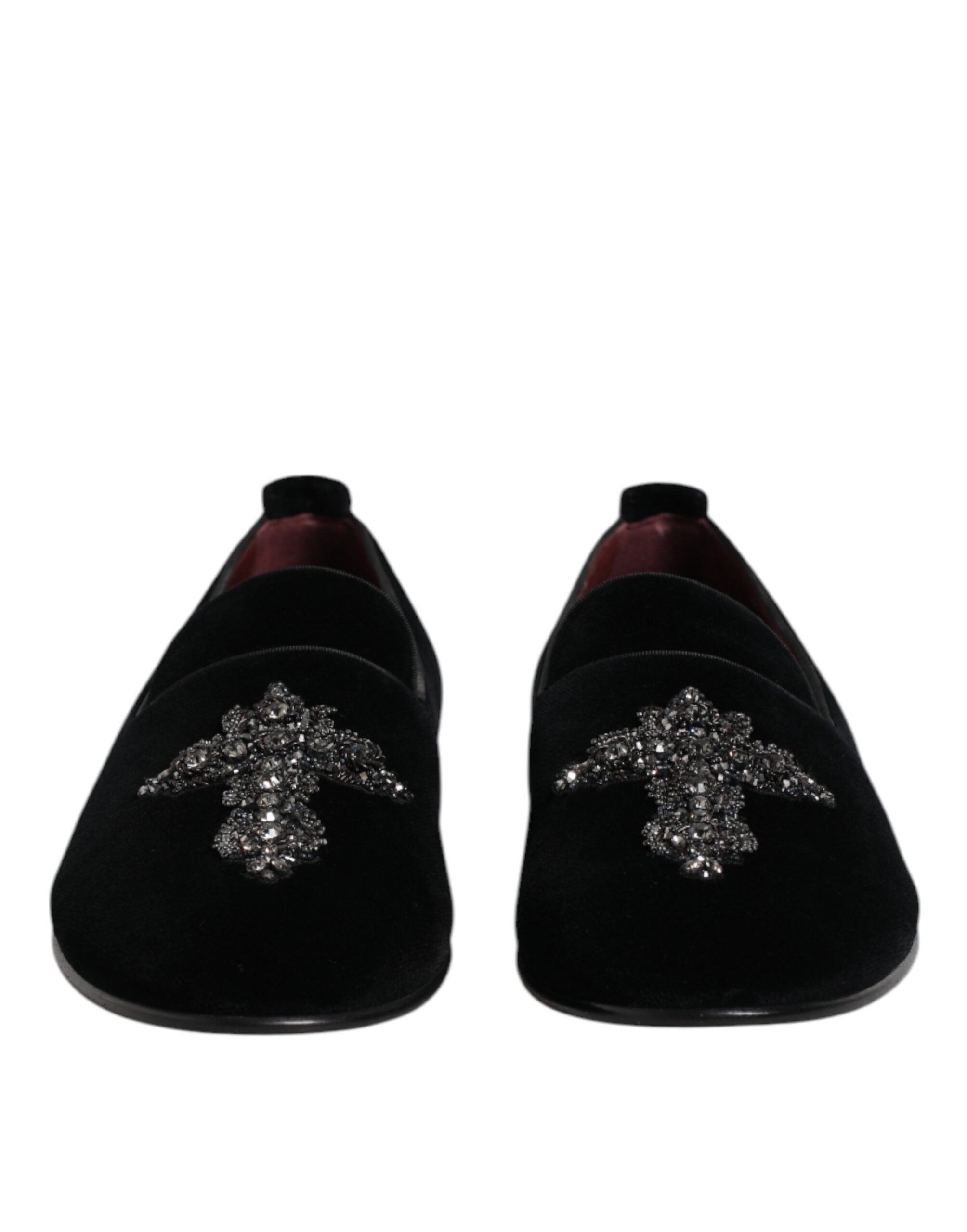 Chaussures slip-on Dolce & Gabbana en velours noir avec embellissements, loafers élégants pour homme