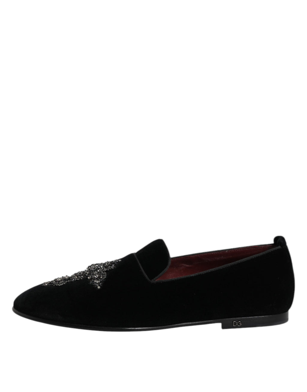 Chaussures mocassins Dolce & Gabbana en velours noir avec embellissements, style slip-on élégant.