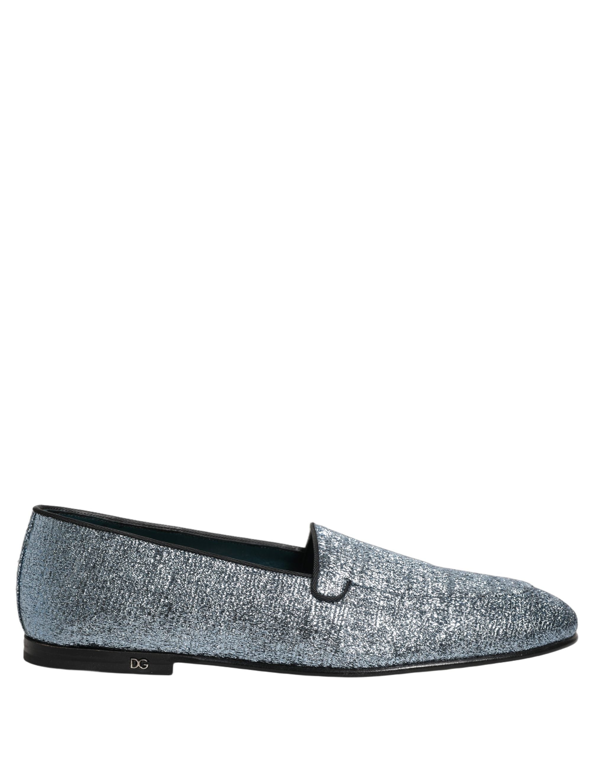 Chaussures Dolce & Gabbana en glitter bleu et lurex avec logo DG, élégantes et brillantes, pour un style sophistiqué.