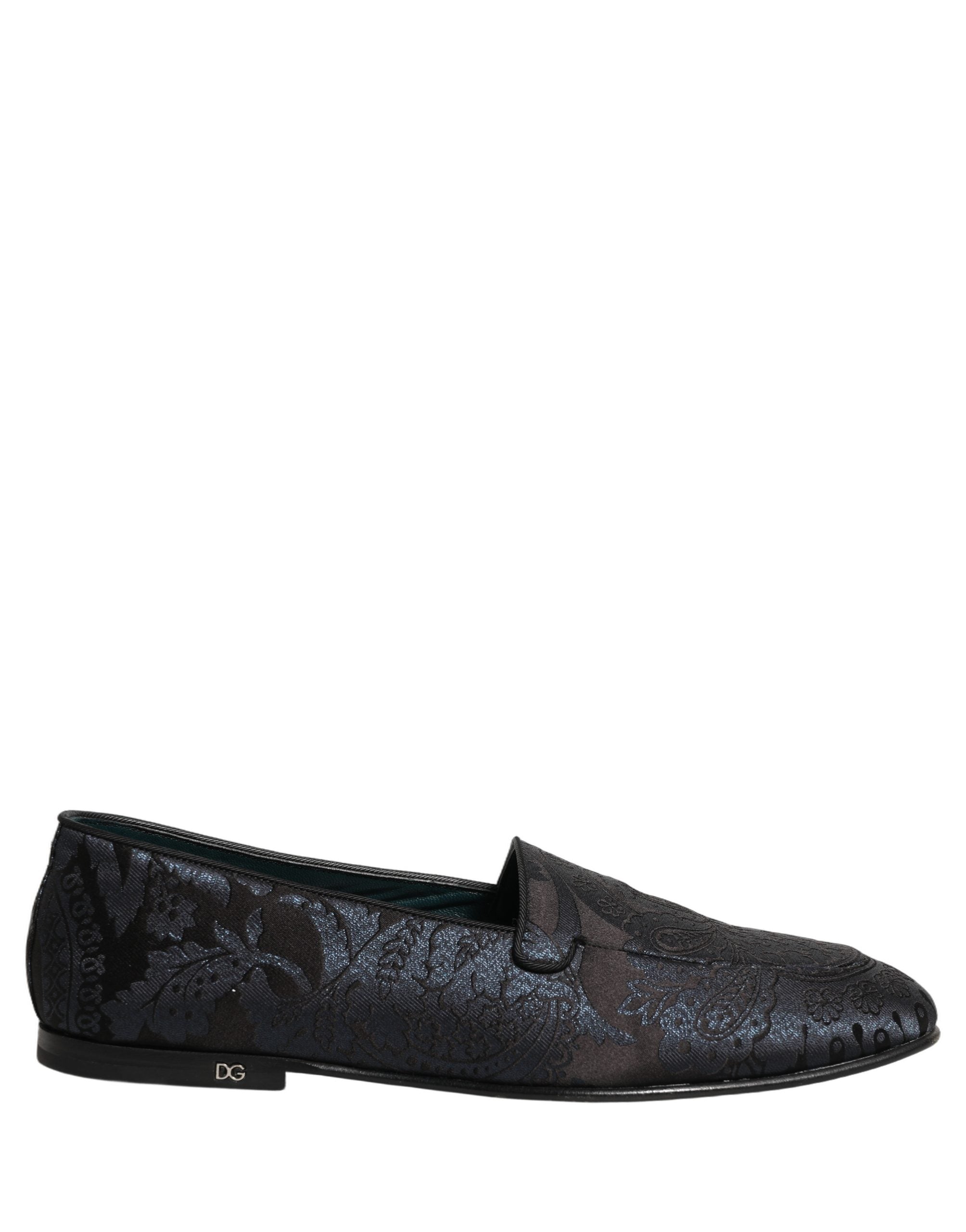 Chaussures loafers en cuir jacquard bleu Dolce & Gabbana, faciles à enfiler, avec design élégant et détails raffinés.