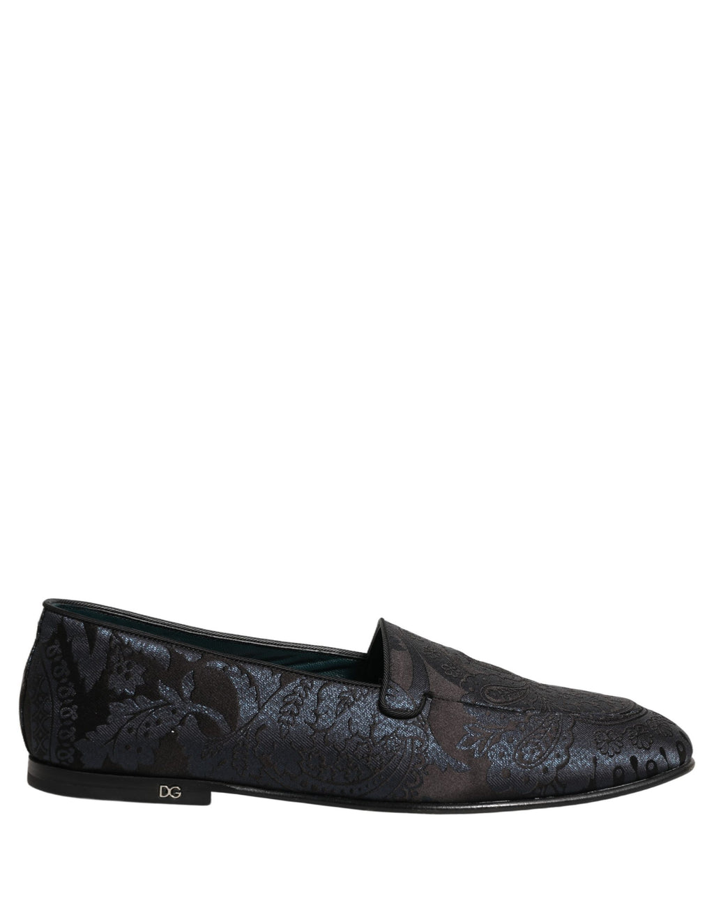 Chaussures mocassins Dolce & Gabbana en jacquard bleu et cuir, slip-on élégants et sophistiqués pour homme.