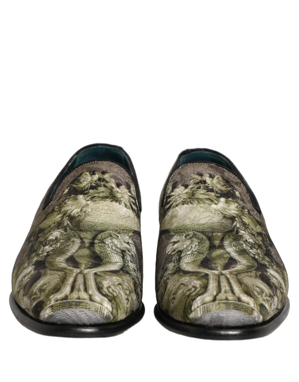 Chaussures mocassins Dolce & Gabbana marron avec imprimé baroque, slip-on, élégantes et confortables pour homme.